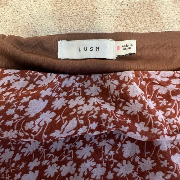 Always Carefree Rust Brown Floral Print Ruffled Mini Skirt - Picture 6 of 6